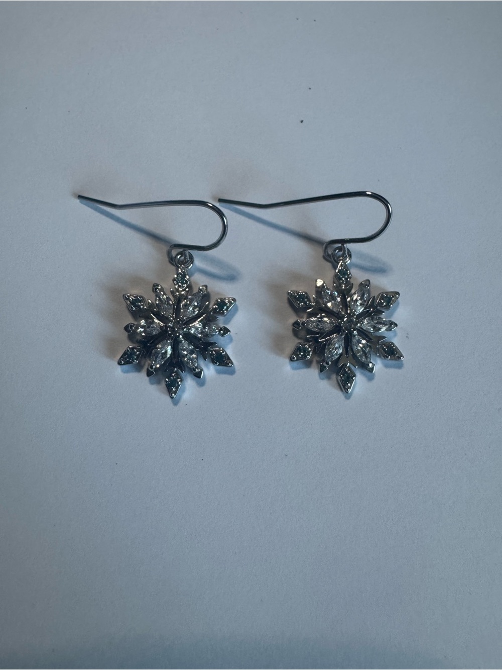 Dainty Snowflake Dangle Earrings - Sparkling Winter Style Branded Silver Tone